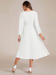 Chiffon V-Neck Long Sleeves Elastic Band Midi Wedding Guest Dress – White