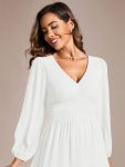 Chiffon V-Neck Long Sleeves Elastic Band Midi Wedding Guest Dress – White