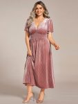 Plus Size A-line V-Neck Short Sleeve Pleated Velvet Fall Wedding Guest Dress – Purple Orchid