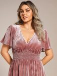 Plus Size A-line V-Neck Short Sleeve Pleated Velvet Fall Wedding Guest Dress – Purple Orchid