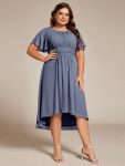 Flowy Chiffon Round Neckline A-Line Knee Length Wedding Guest Dress – Dusty Navy