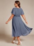 Flowy Chiffon Round Neckline A-Line Knee Length Wedding Guest Dress – Dusty Navy