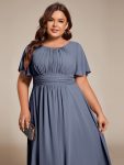 Flowy Chiffon Round Neckline A-Line Knee Length Wedding Guest Dress – Dusty Navy