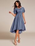 Flowy Chiffon Round Neckline A-Line Knee Length Wedding Guest Dress – Dusty Navy