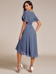 Flowy Chiffon Round Neckline A-Line Knee Length Wedding Guest Dress – Dusty Navy