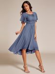 Flowy Chiffon Round Neckline A-Line Knee Length Wedding Guest Dress – Dusty Navy