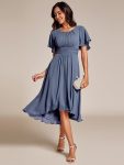 Flowy Chiffon Round Neckline A-Line Knee Length Wedding Guest Dress – Dusty Navy