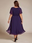 Flowy Chiffon Round Neckline A-Line Knee Length Wedding Guest Dress – Dark Purple