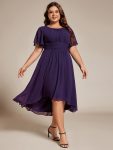 Flowy Chiffon Round Neckline A-Line Knee Length Wedding Guest Dress – Dark Purple