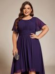 Flowy Chiffon Round Neckline A-Line Knee Length Wedding Guest Dress – Dark Purple