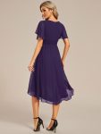 Flowy Chiffon Round Neckline A-Line Knee Length Wedding Guest Dress – Dark Purple