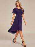 Flowy Chiffon Round Neckline A-Line Knee Length Wedding Guest Dress – Dark Purple