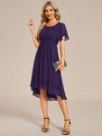 Flowy Chiffon Round Neckline A-Line Knee Length Wedding Guest Dress – Dark Purple