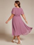 Flowy Chiffon Round Neckline A-Line Knee Length Wedding Guest Dress – Purple Orchid