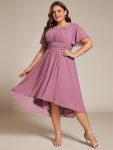 Flowy Chiffon Round Neckline A-Line Knee Length Wedding Guest Dress – Purple Orchid