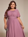 Flowy Chiffon Round Neckline A-Line Knee Length Wedding Guest Dress – Purple Orchid