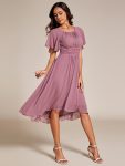 Flowy Chiffon Round Neckline A-Line Knee Length Wedding Guest Dress – Purple Orchid