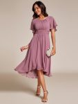 Flowy Chiffon Round Neckline A-Line Knee Length Wedding Guest Dress – Purple Orchid