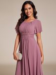 Flowy Chiffon Round Neckline A-Line Knee Length Wedding Guest Dress – Purple Orchid