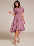 Flowy Chiffon Round Neckline A-Line Knee Length Wedding Guest Dress – Purple Orchid