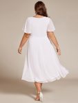 Flowy Chiffon Round Neckline A-Line Knee Length Wedding Guest Dress – White