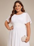 Flowy Chiffon Round Neckline A-Line Knee Length Wedding Guest Dress – White