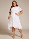 Flowy Chiffon Round Neckline A-Line Knee Length Wedding Guest Dress – White