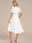 Flowy Chiffon Round Neckline A-Line Knee Length Wedding Guest Dress – White