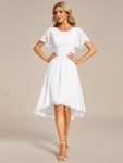 Flowy Chiffon Round Neckline A-Line Knee Length Wedding Guest Dress – White