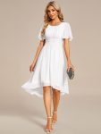 Flowy Chiffon Round Neckline A-Line Knee Length Wedding Guest Dress – White