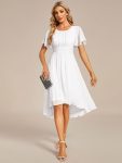 Flowy Chiffon Round Neckline A-Line Knee Length Wedding Guest Dress - White