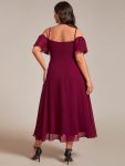 Spaghetti Strap Cold Shoulder Chiffon A-Line Midi Wedding Guest Dress – Burgundy