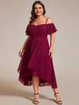 Spaghetti Strap Cold Shoulder Chiffon A-Line Midi Wedding Guest Dress – Burgundy