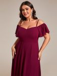 Spaghetti Strap Cold Shoulder Chiffon A-Line Midi Wedding Guest Dress – Burgundy