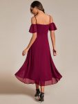 Spaghetti Strap Cold Shoulder Chiffon A-Line Midi Wedding Guest Dress – Burgundy