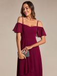 Spaghetti Strap Cold Shoulder Chiffon A-Line Midi Wedding Guest Dress – Burgundy