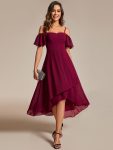 Spaghetti Strap Cold Shoulder Chiffon A-Line Midi Wedding Guest Dress – Burgundy