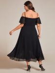 Spaghetti Strap Cold Shoulder Chiffon A-Line Midi Wedding Guest Dress – Black