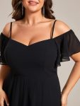 Spaghetti Strap Cold Shoulder Chiffon A-Line Midi Wedding Guest Dress – Black