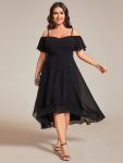 Spaghetti Strap Cold Shoulder Chiffon A-Line Midi Wedding Guest Dress – Black