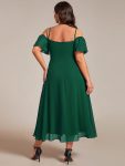 Spaghetti Strap Cold Shoulder Chiffon A-Line Midi Wedding Guest Dress – Dark Green