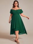 Spaghetti Strap Cold Shoulder Chiffon A-Line Midi Wedding Guest Dress – Dark Green