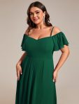 Spaghetti Strap Cold Shoulder Chiffon A-Line Midi Wedding Guest Dress – Dark Green