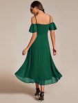 Spaghetti Strap Cold Shoulder Chiffon A-Line Midi Wedding Guest Dress – Dark Green