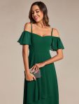 Spaghetti Strap Cold Shoulder Chiffon A-Line Midi Wedding Guest Dress – Dark Green