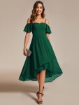 Spaghetti Strap Cold Shoulder Chiffon A-Line Midi Wedding Guest Dress - Dark Green