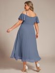 Spaghetti Strap Cold Shoulder Chiffon A-Line Midi Wedding Guest Dress – Dusty Navy