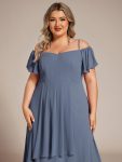 Spaghetti Strap Cold Shoulder Chiffon A-Line Midi Wedding Guest Dress – Dusty Navy