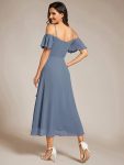 Spaghetti Strap Cold Shoulder Chiffon A-Line Midi Wedding Guest Dress – Dusty Navy