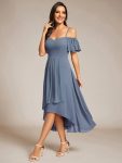 Spaghetti Strap Cold Shoulder Chiffon A-Line Midi Wedding Guest Dress – Dusty Navy